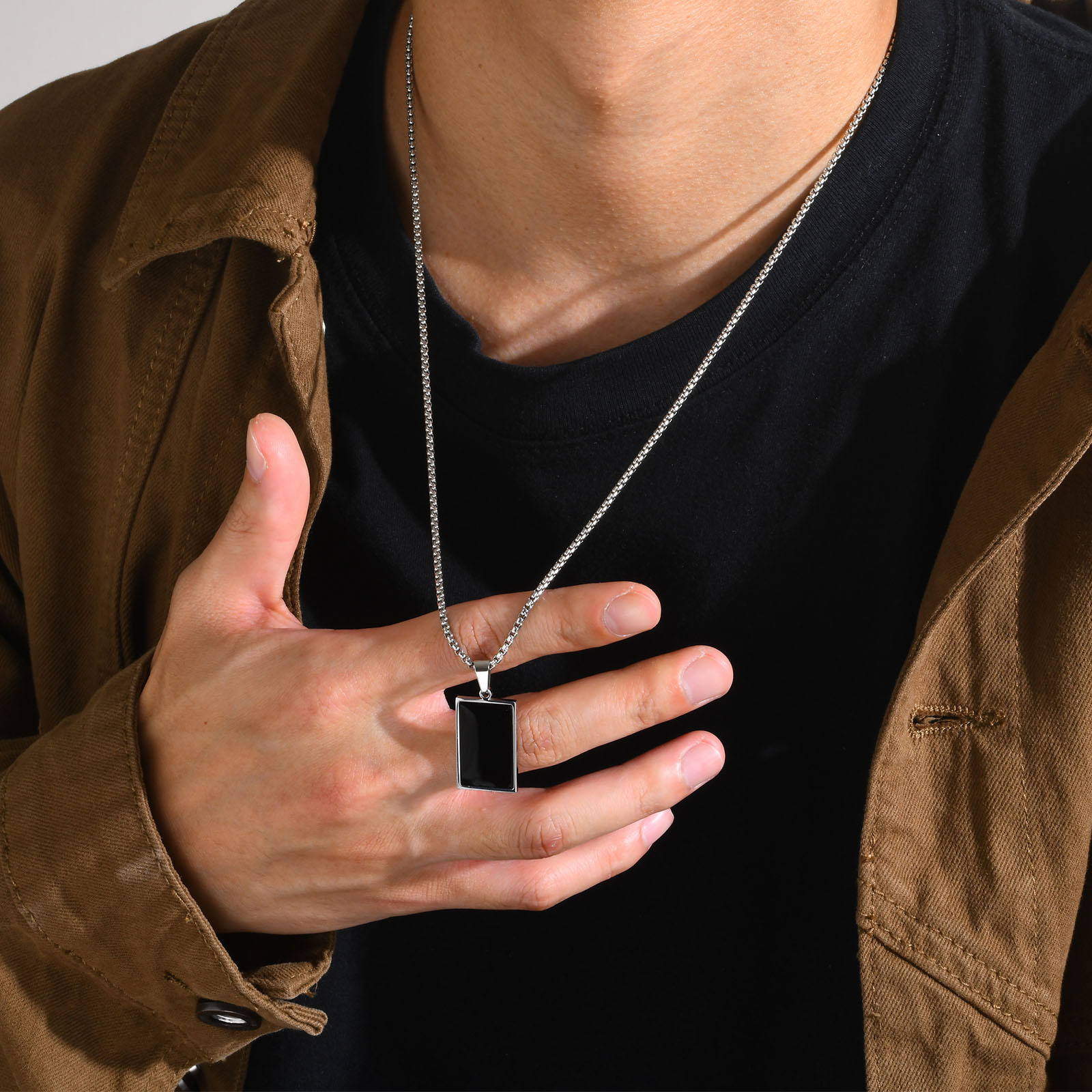 Polishing Design Fashion Rectangle Stainless Steel Polishing Men's Pendant Necklace
