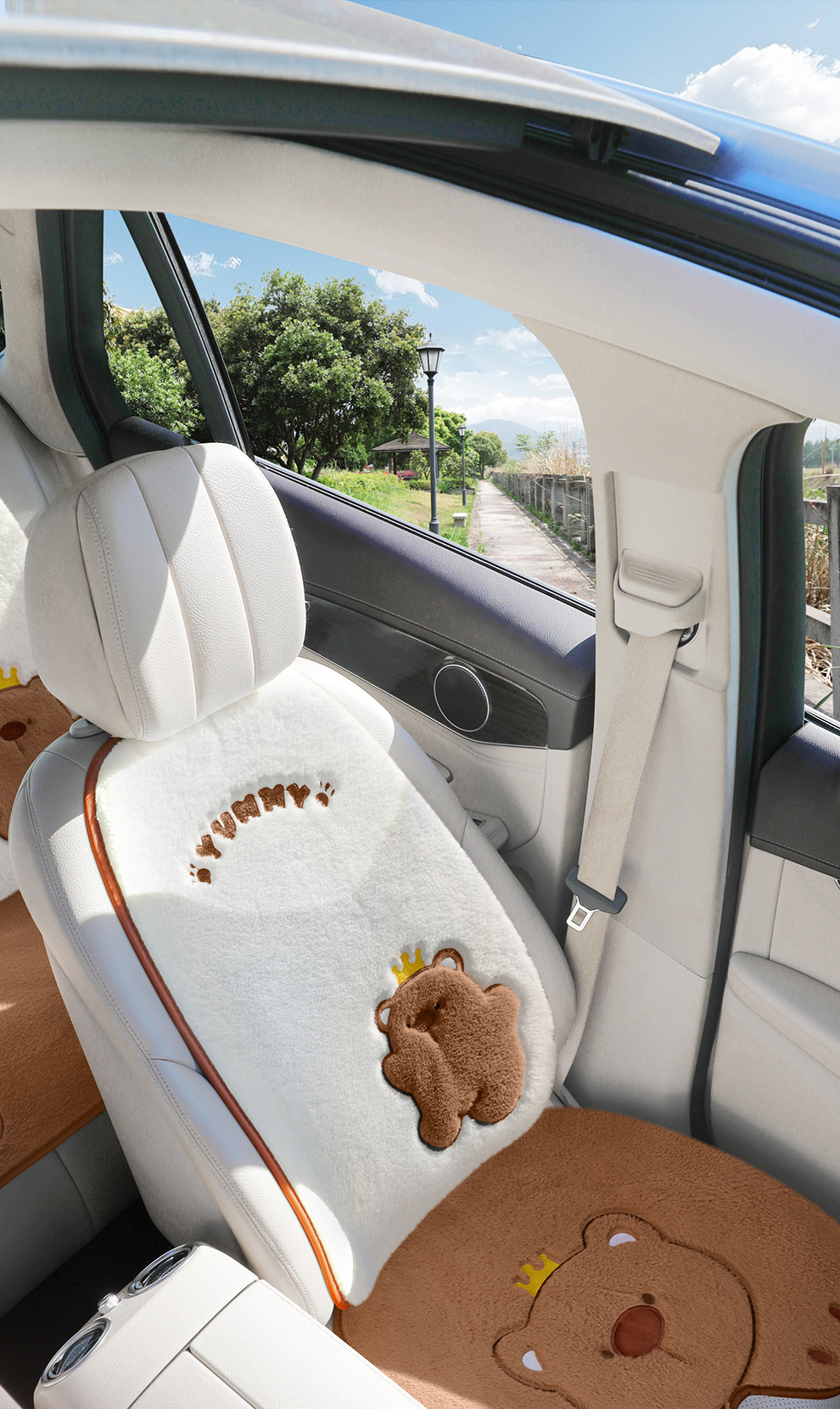 Car Seat Cushion Winter Universal Cartoon Seat Pad Half-Cover Cushion Simple Car Mat Rear Seat Cute Plush Cushion