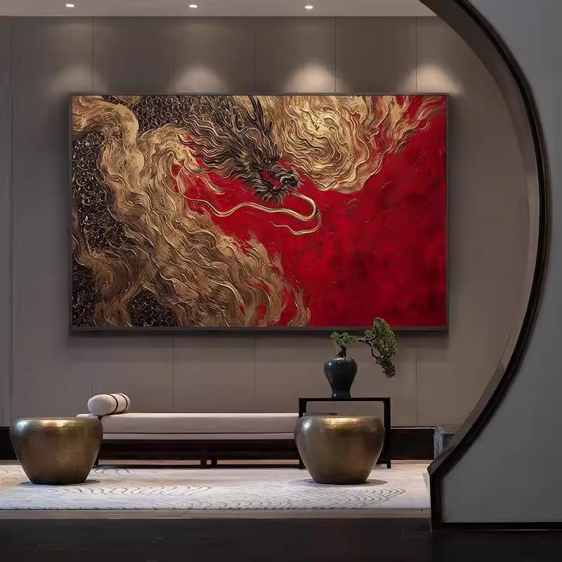 New Chinese Horizontal Edition High-end Living Room Hotel Decorative Painting Atmospheric Dragon Picture Famous Hostel Lobby Hanging Picture Study Tea Room Mural Painting
