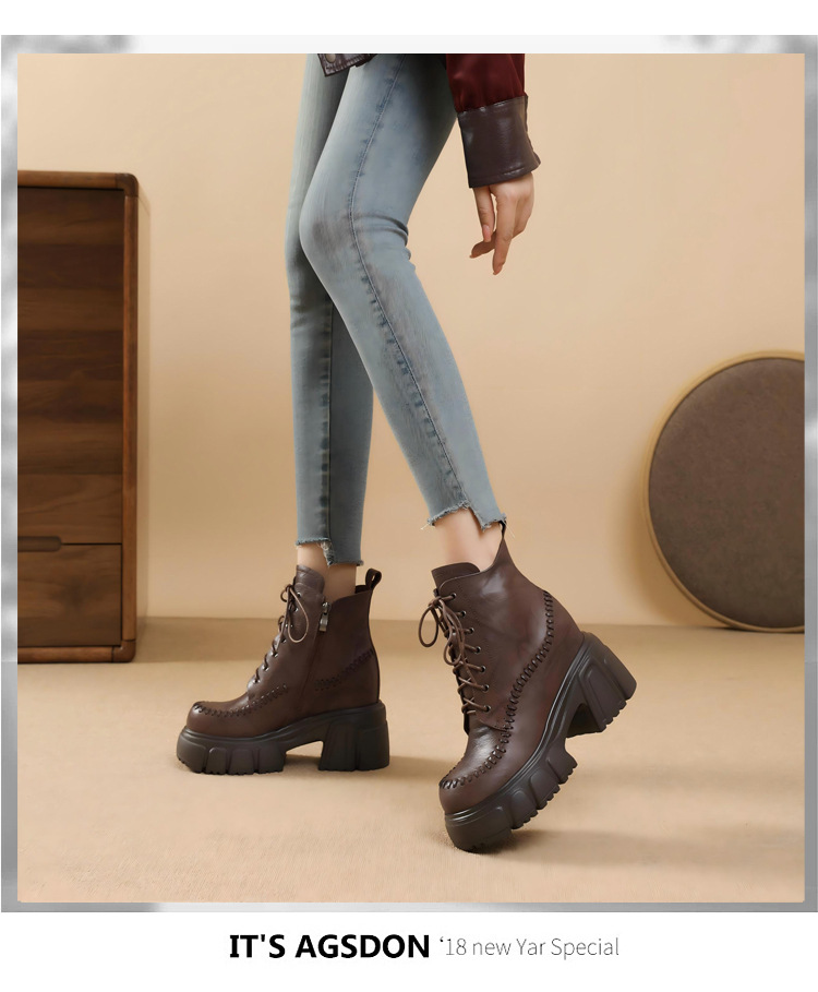 Boot nữ da thật cổ cao ôm bắp chân, đế dày 10 cm, phong cách cổ điển — Lớp lót nhung đen chi tiết 7
