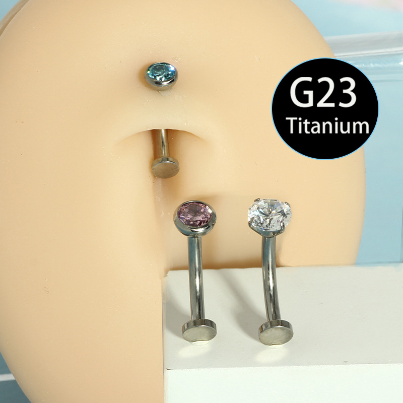 G23 Titanium Alloy Internal Thread Navel Piercing Flat Barbell 14g Body Jewelry Clear CZ detail image 7