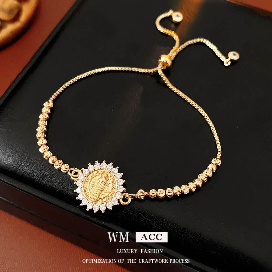 Zircón ultra brillante retrato redondo ajustable pulsera ligera de lujo pulsera de alta sensación de diseño de nicho universal joyería de mujer image 4