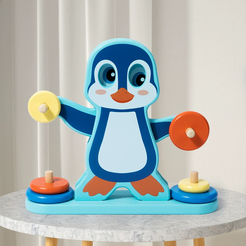 Table constructor, interactive action game, wooden toy, pinguin, teaches balance, early education