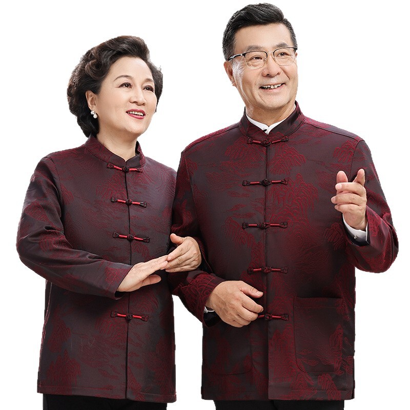 中国风唐装父母装春秋外套爷爷奶奶情侣套装老人生日过寿喜庆礼服|undefined