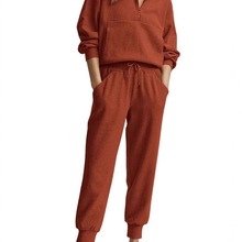 亚马逊独立站欧美跨境女装新品时尚半拉链运动衫长袖长裤休闲套装