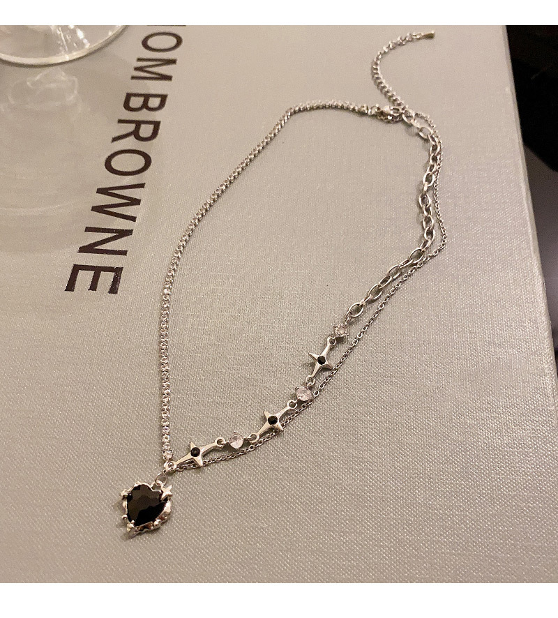 Fashion Heart Shape Titanium Steel Plating Zircon Pendant Necklace 1 Piece