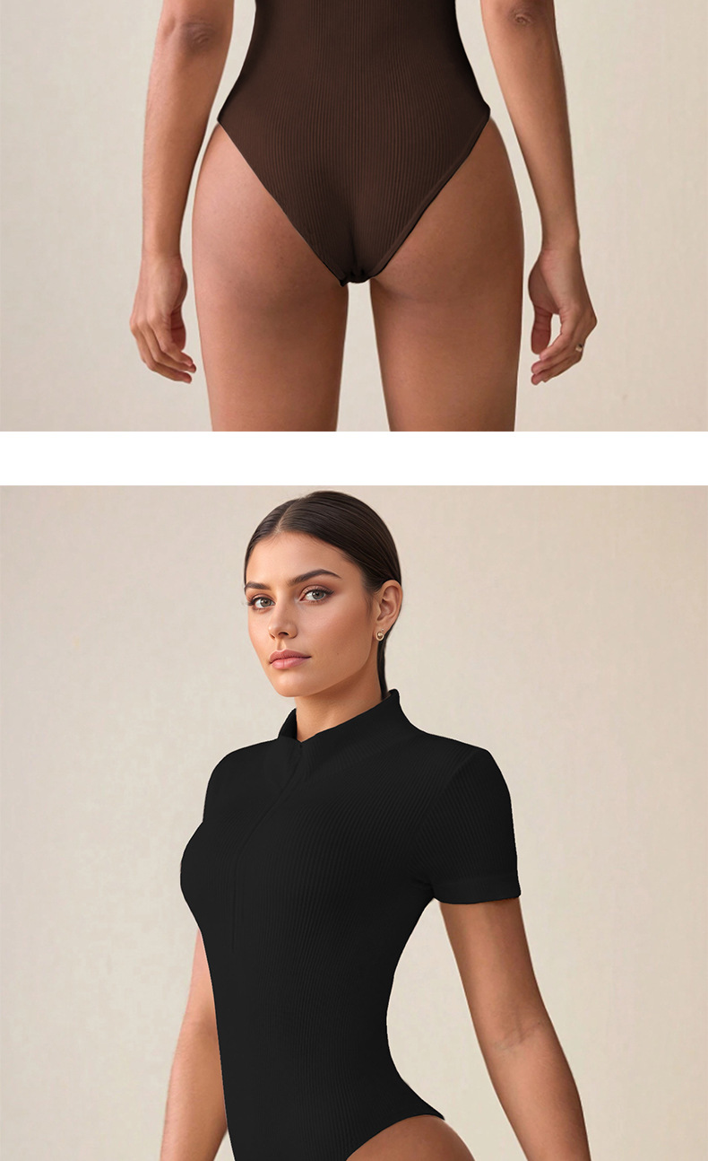 Summer Sports Ribbed Short-sleeve Zippered Jumpsuit Women, Suitable For Layering Or Outerwear,_ecoleips.com