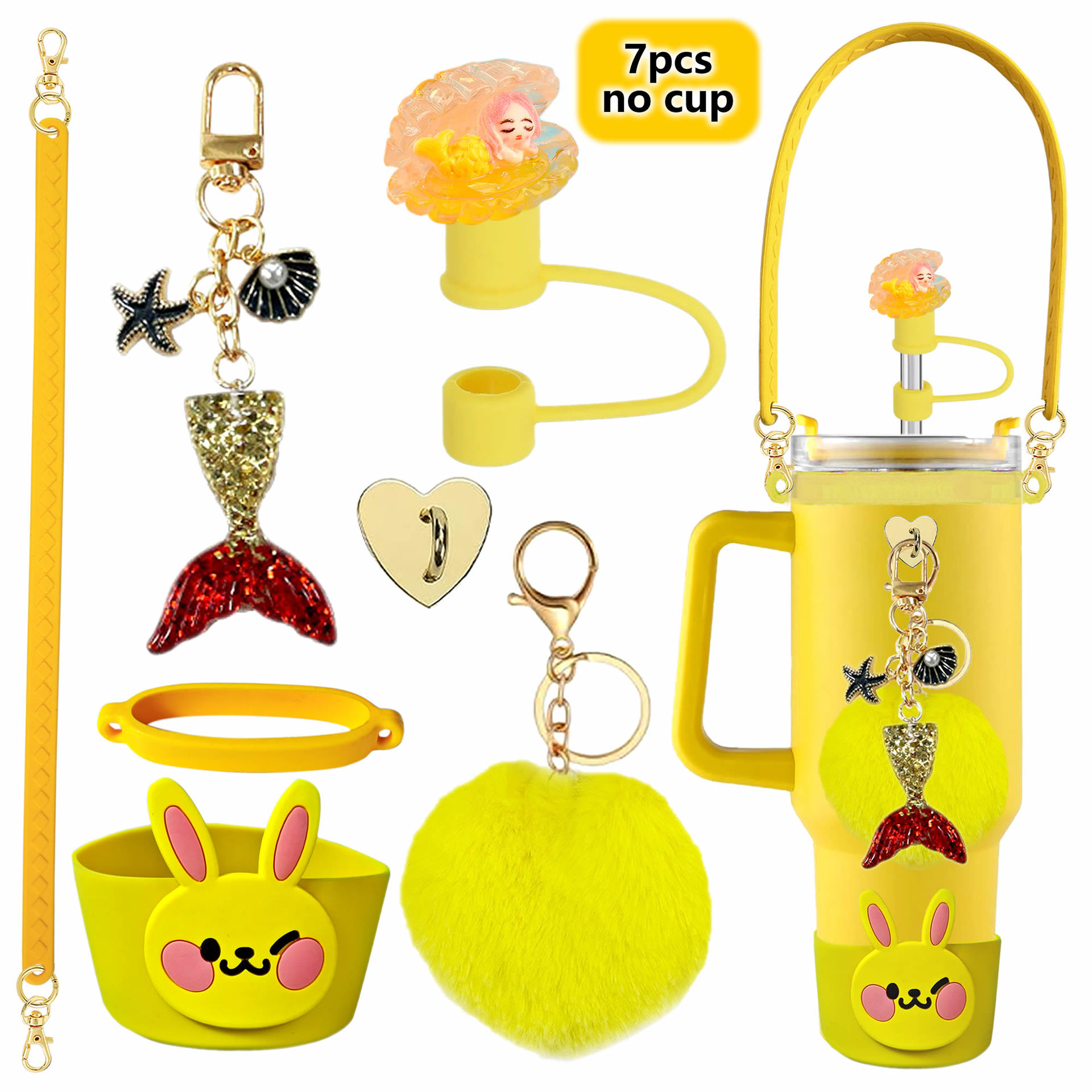 Accesorios de taza Stanley colgante de cuerda de mano flor de silicona gorra de paja de peluche colgante de taza cadena de taza de color cubierta de taza
