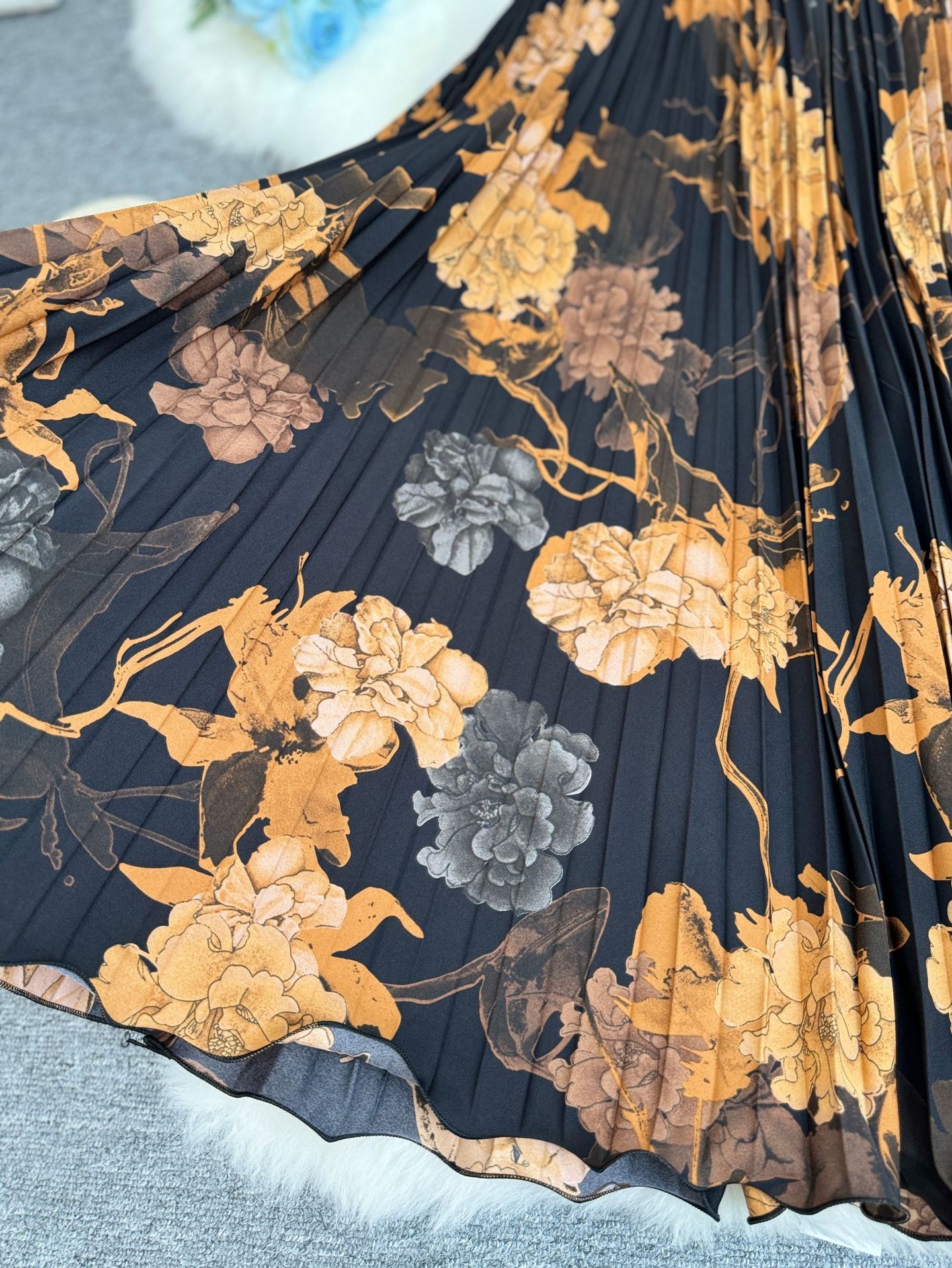 Sophisticated Retro Printed Midi Skirt A-line Pleated Skirt_voghion.com
