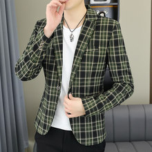 春季新款2025男士青少年修身小西装单西上衣格子外套男