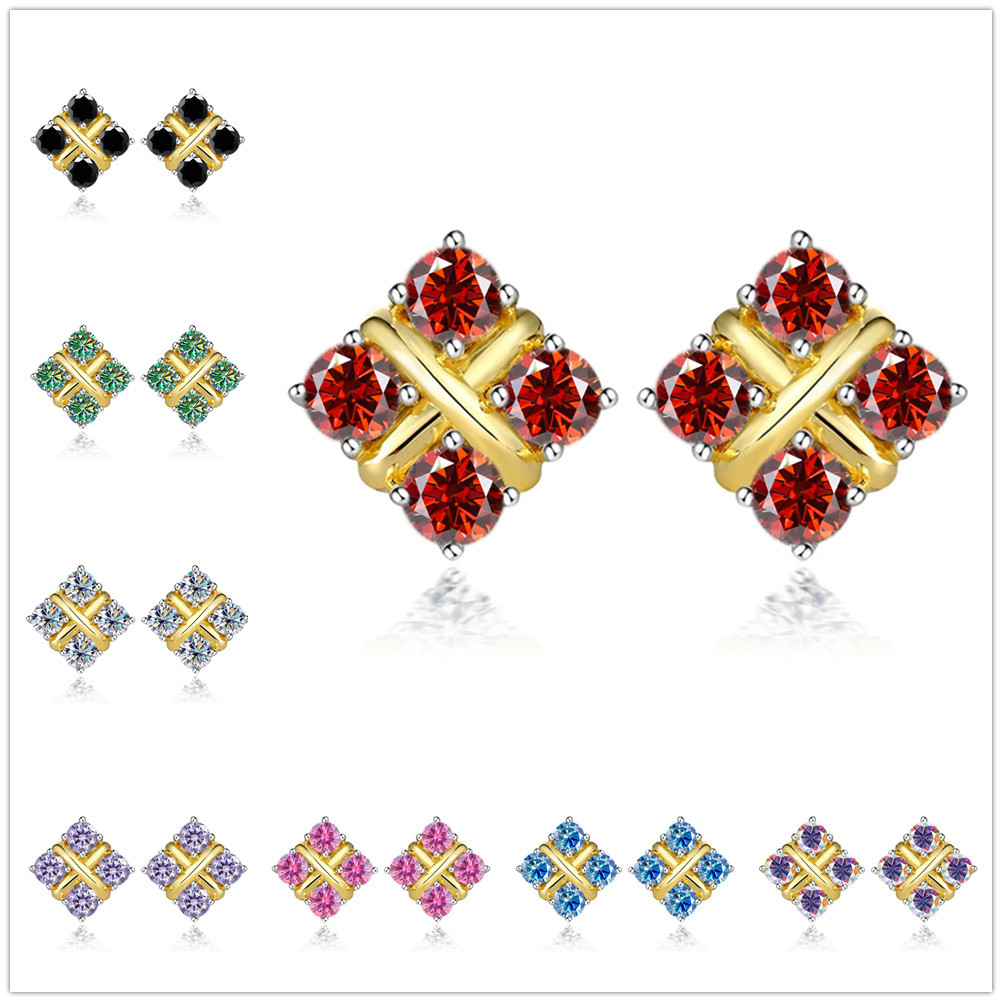 Coreano S925 chapado pt950 oro geométrico moissanite orejetas de estilo femenino fabricantes de trojas de plata para el envío directo