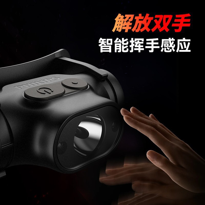 Philips SFL1851 linterna de luz fuerte de largo alcance montada en la cabeza para acampar al aire libre linterna portátil faro de inducción