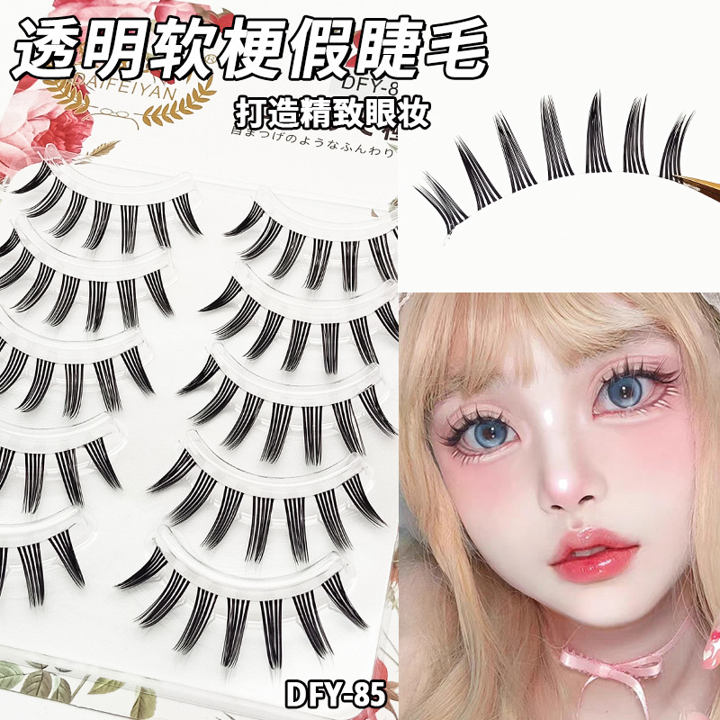 Perezoso ultra-fino tallo transparente curling tufted pestañas postizas naturales pequeño diablo de una sola pieza pestañas novato