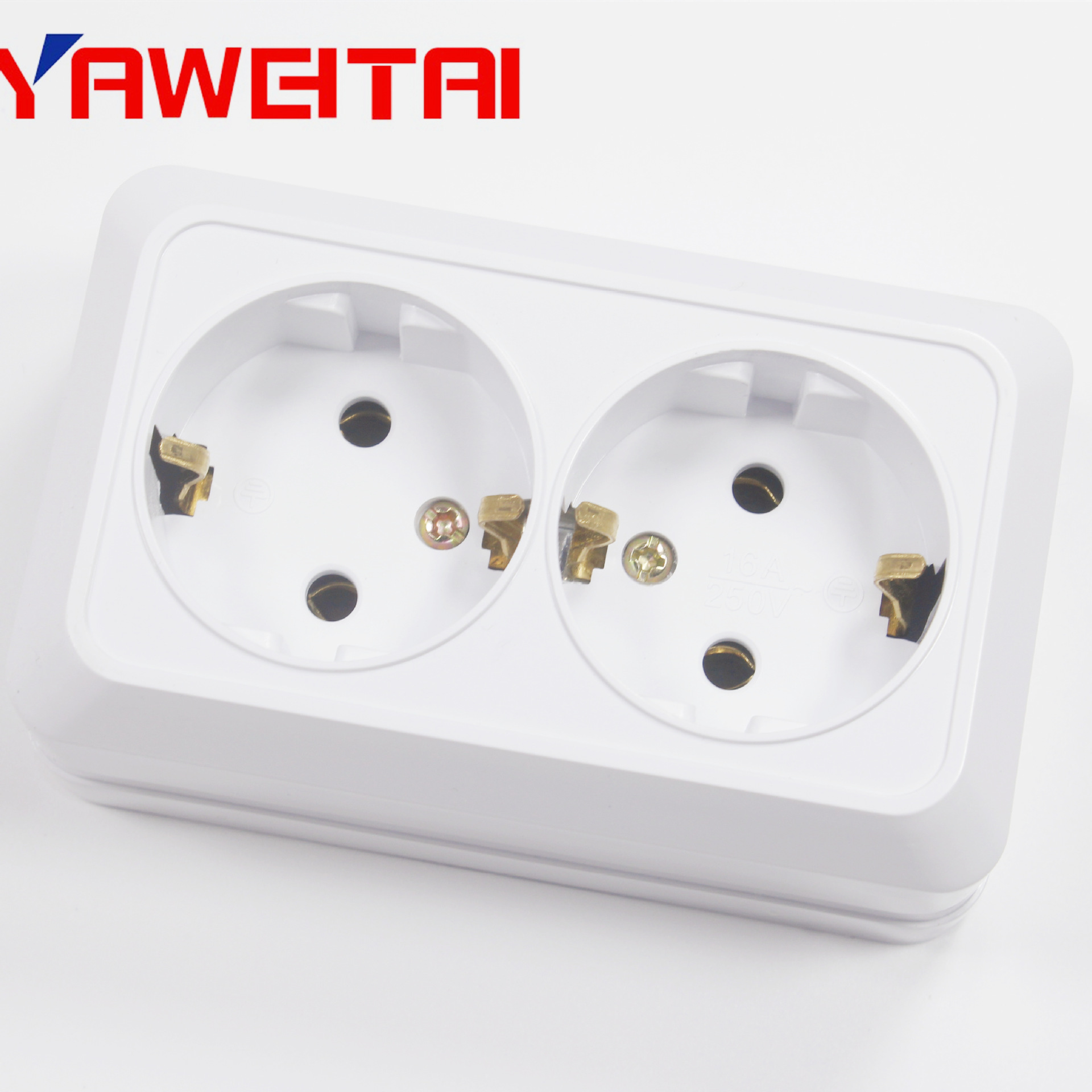 欧标插座/欧式两位明装插座 双联Schuko插座带接地 两位地插