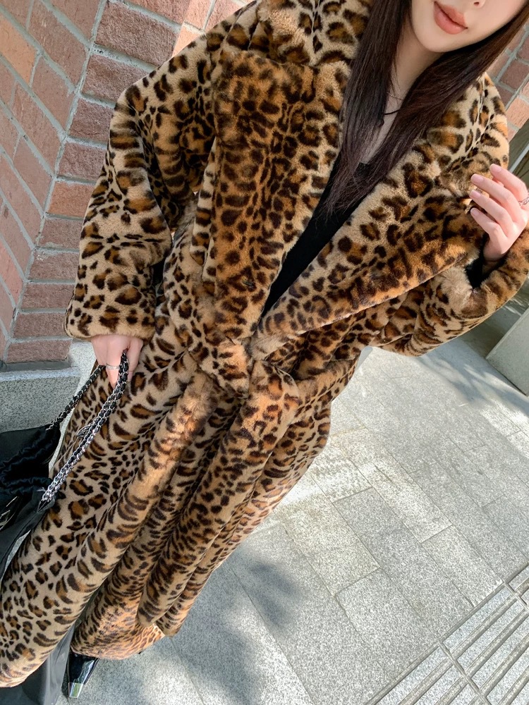 Leopard Print Faux Fur Coat – Oversized Longline Blazer-Style Jacket With Belt (S-XXXL, Animal-Friendly)​_voghion.com