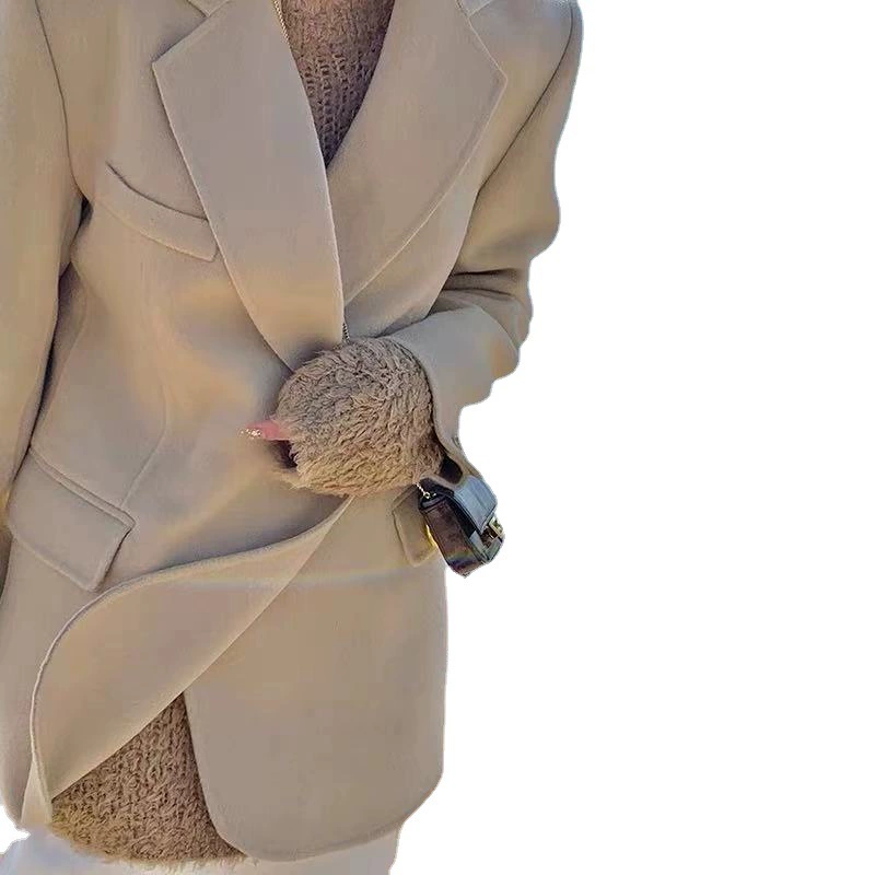 Spring long short velvet suit, mid-length, fitted