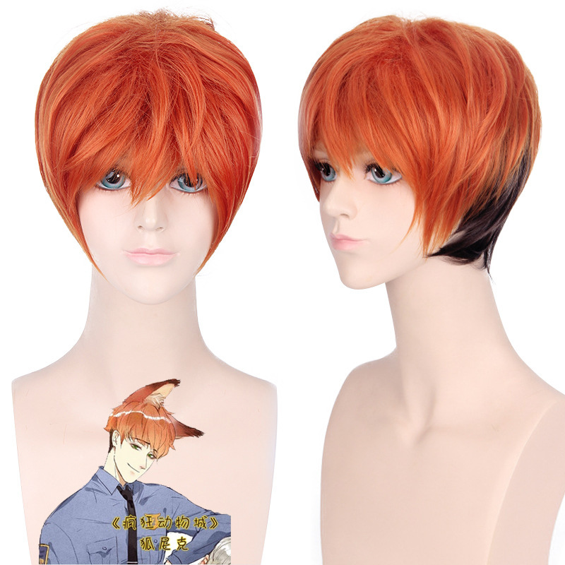 Master Shengda Zootopia Fox Nick Men's Short Hair cos Wig Orange Black Gradient in stock