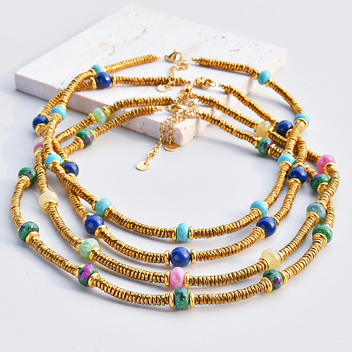 1 Piece Quantity Retro Geometric 316L Stainless Steel Natural Stone Vacuum Plating Necklace In Bulk