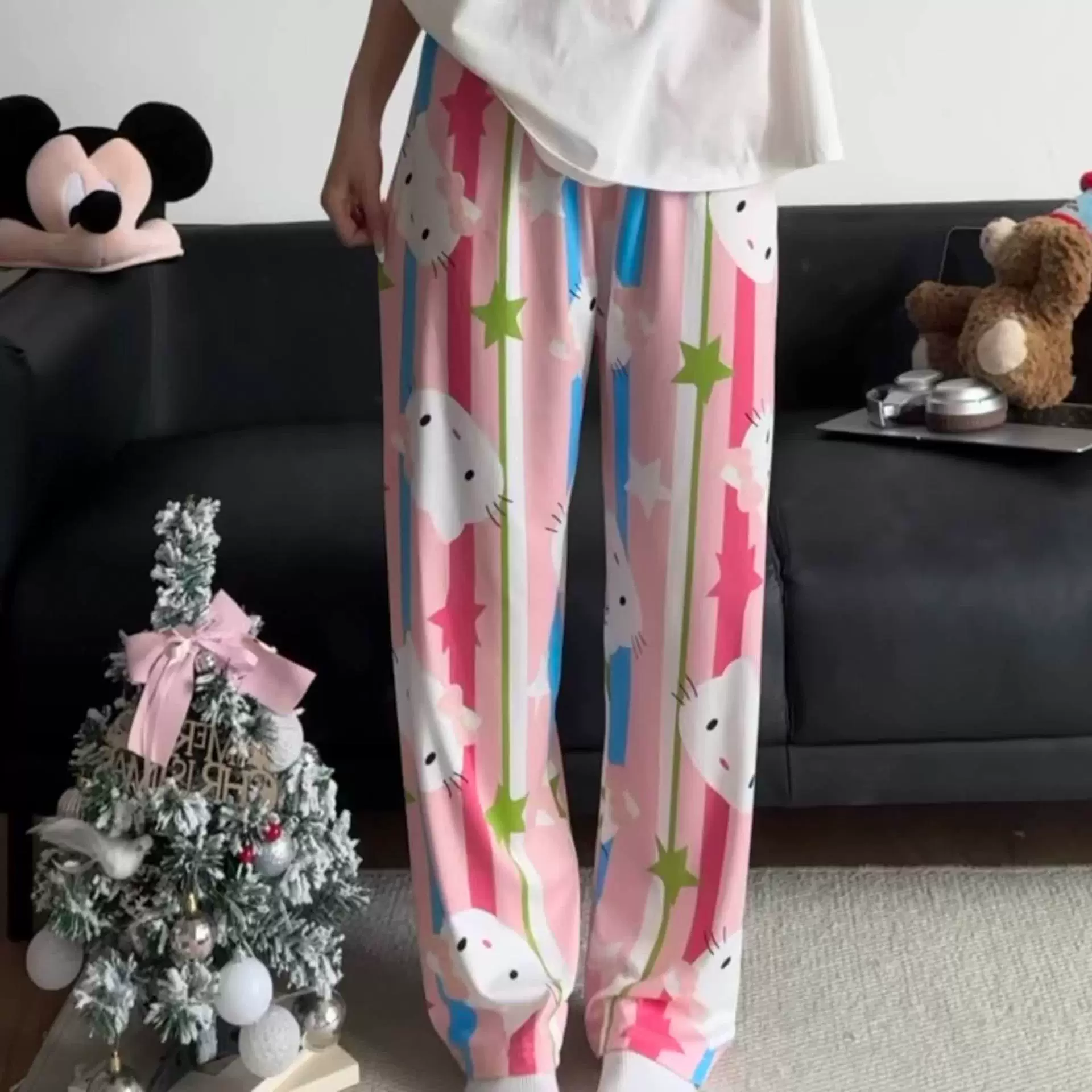 Hello Kitty, мультяшные осенние штаны, оверсайз, высокая талия, свободный прямой крой