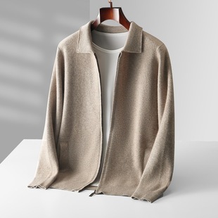 Autumn and Winter Men's Lapel 2024 Wool Zipper Cardigan Middle-Aged Thickeneded Outwear Shirt Collar Cashmere Knitted Outer Wear
