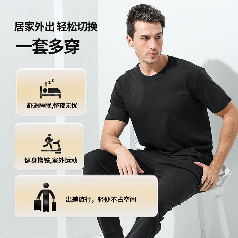 [Algodón suave de agua] Nuevo estilo de primavera y verano, traje de pijama de algodón, ropa de hogar de manga corta deportiva y casual para hombres