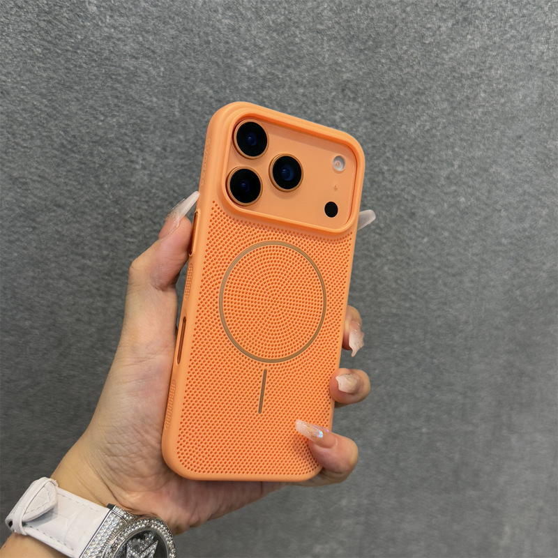 适用iPhone17ProMax散热磁吸细圈手机壳苹果16网孔透气超薄保护套|undefined