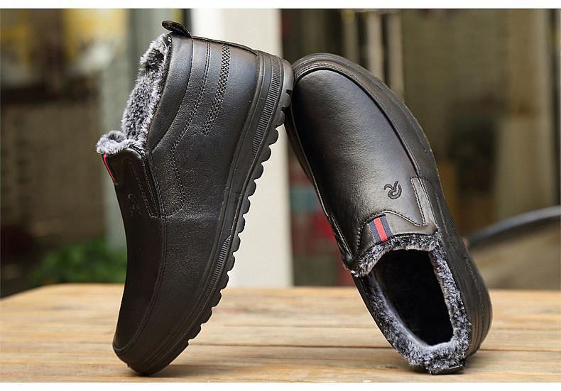 Herren Slipper Aus Leder Freizeitschuhe Mit Fleecefutter Schwarz_voghion.com