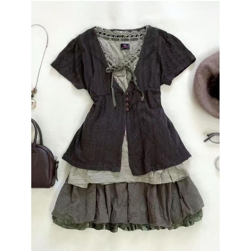 Now Available: H Sen Series Vintage Niche Gentle Design Three-Piece Set for Women, Summer Cardigan Top and Skirt Casual Outfit