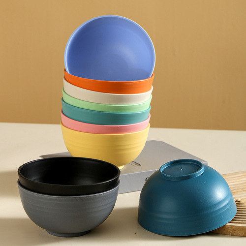 Small Wheat Straw Meal Bowl Simple Household Noodle Bowl Large Size Children's Durable Dropping Proof Bowl Set