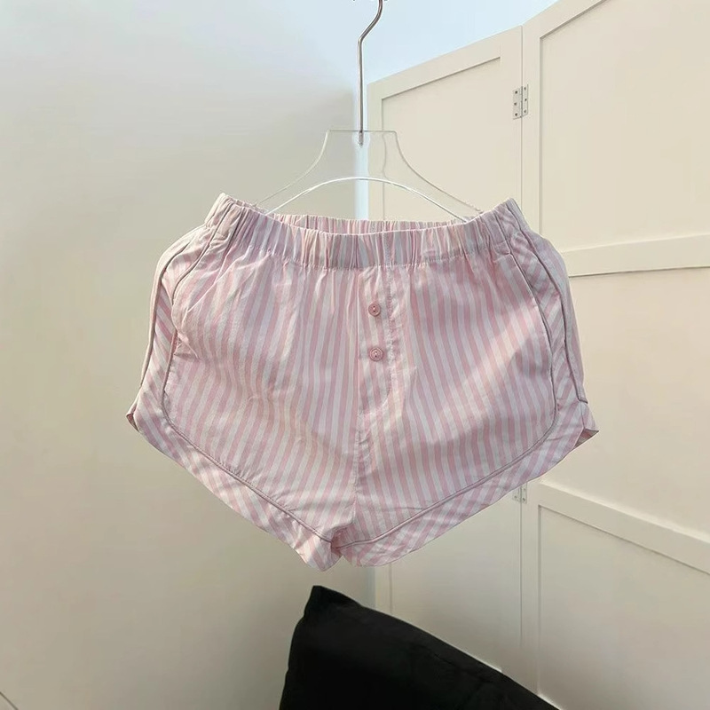 甘いピンクのストラップのパジャマ女性の夏の韓国版のストライプは胸のパッドのベストのショートパンツの少女の部屋の服の2つのセットを持ちます。|undefined