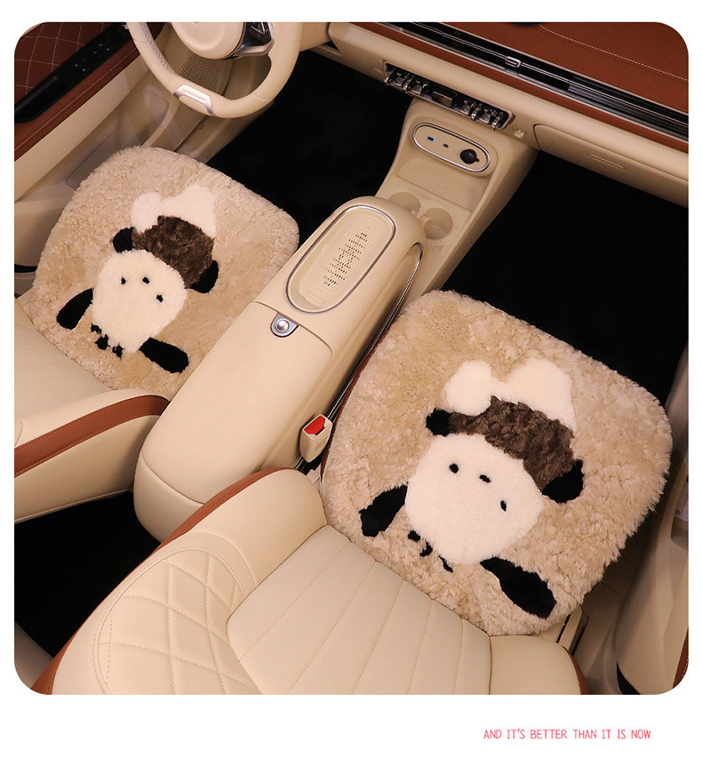 Winter Pure Wool Car Seat Cushion Small Cartoon Unisex Cute Cartoon Bear Warm Plush Seat Cushion