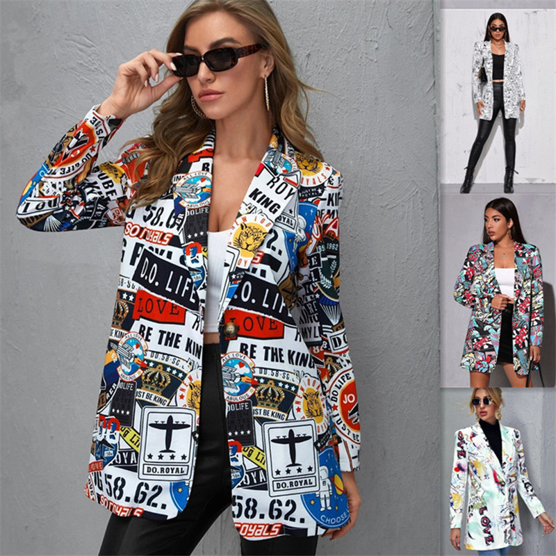 2024 Cross-border Explosions Women's AliExpress Amazon Autumn and Winter New Printed Fashion Casual Small Suit Jacket Women