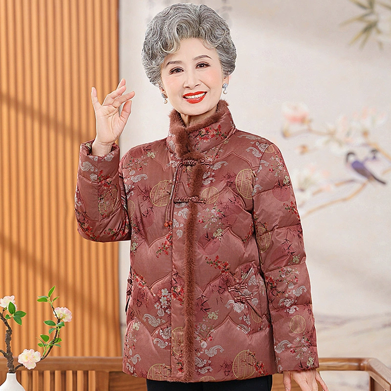 2024 средний и пожилой бабушки женский национальный стандарт 90 белая утка пуховик новая зимняя мама куртка