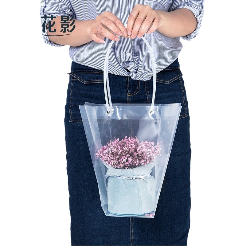 Bolsa de regalo cuadrada de plástico OPP impermeable para el Día de San Valentín chino, bolso de mano transparente con forma de trapezio para flores, bolsa de regalo para ramo de flores
