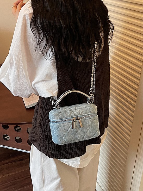 Pequeño viento de moda bordado a cuadros de diamante bolso de mano para mujeres 2026 nuevo denim ligero de lujo cadena mochila