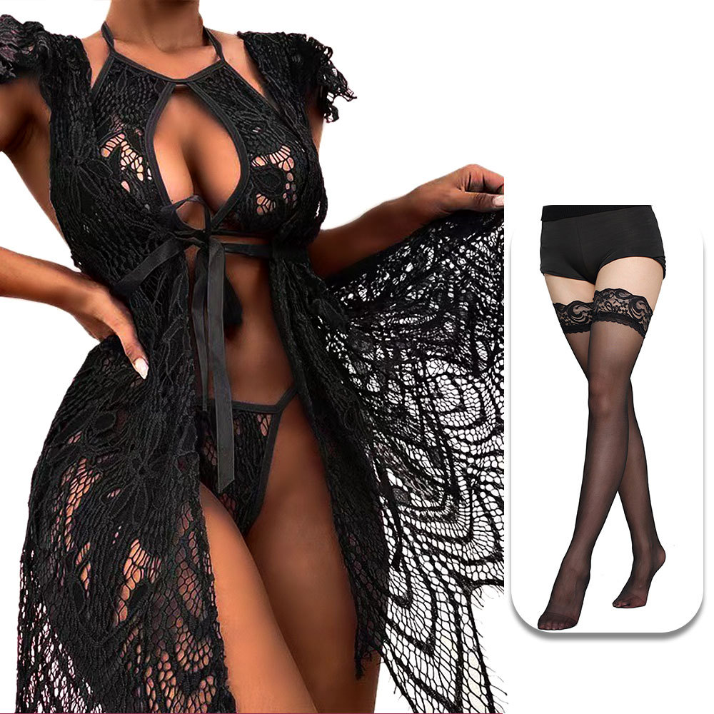 Amazon Cross-border europeo y americano sexy encaje de tres puntos lencería sexy perspectiva tentación sexy traje