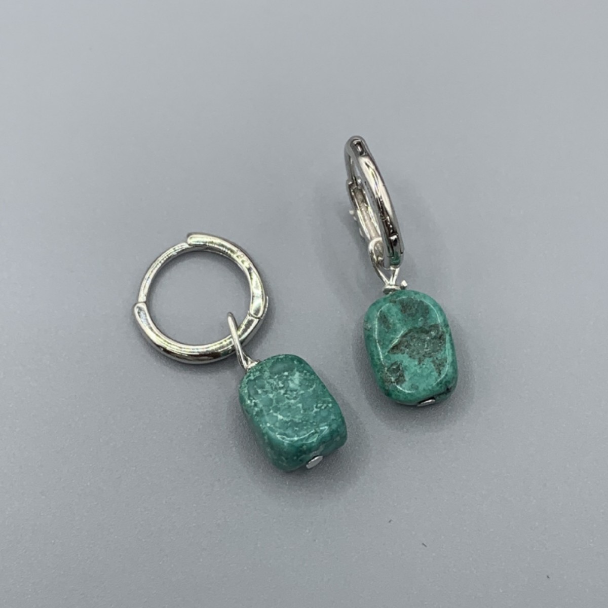 天然原矿湖北绿松石耳环925银手工原创diy设计绿松石耳环耳圈
