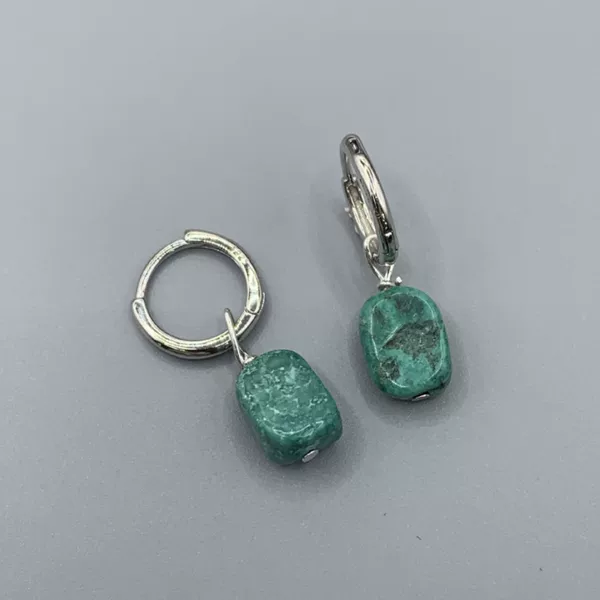 Hubei Turquoise Earrings 925 Silver Handmade Original DIY Design Turquoise Earrings Hoops