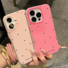 春夏のピンク色のハート柄、Apple 16 Pro Max、iPhone 15、iPhone 14、iPhone 17対応の女性向け耐衝撃ジェルケース