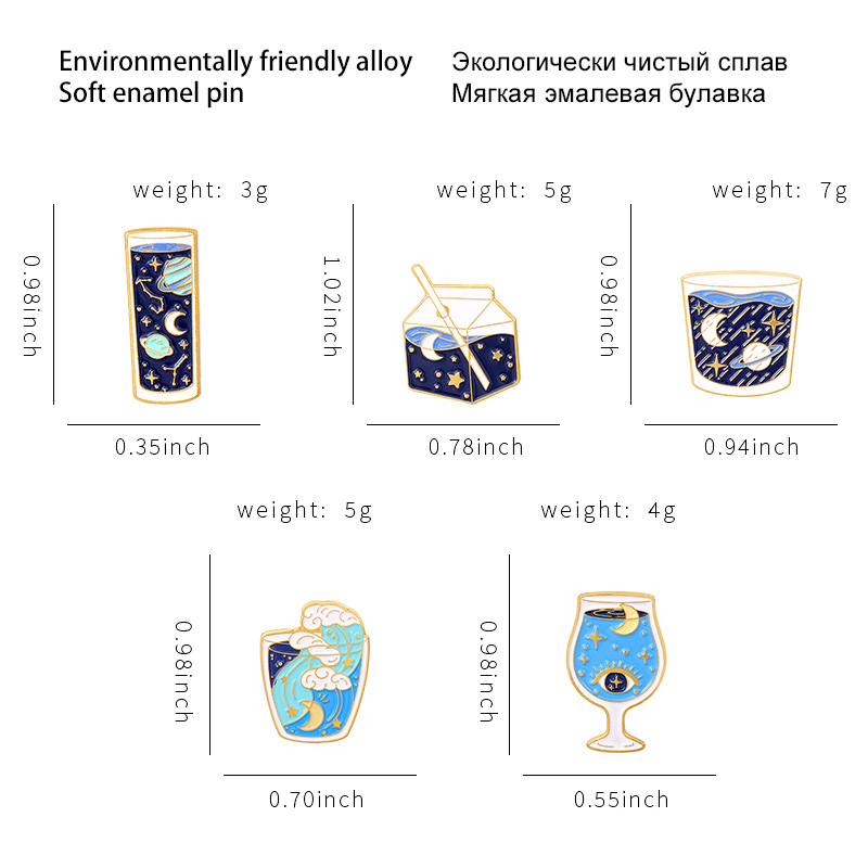 New Starry Sky Map Alloy Brooch Creative Cartoon Wine Glass Milk Cup Shape Dripping Clothes Bag Badge display picture 15