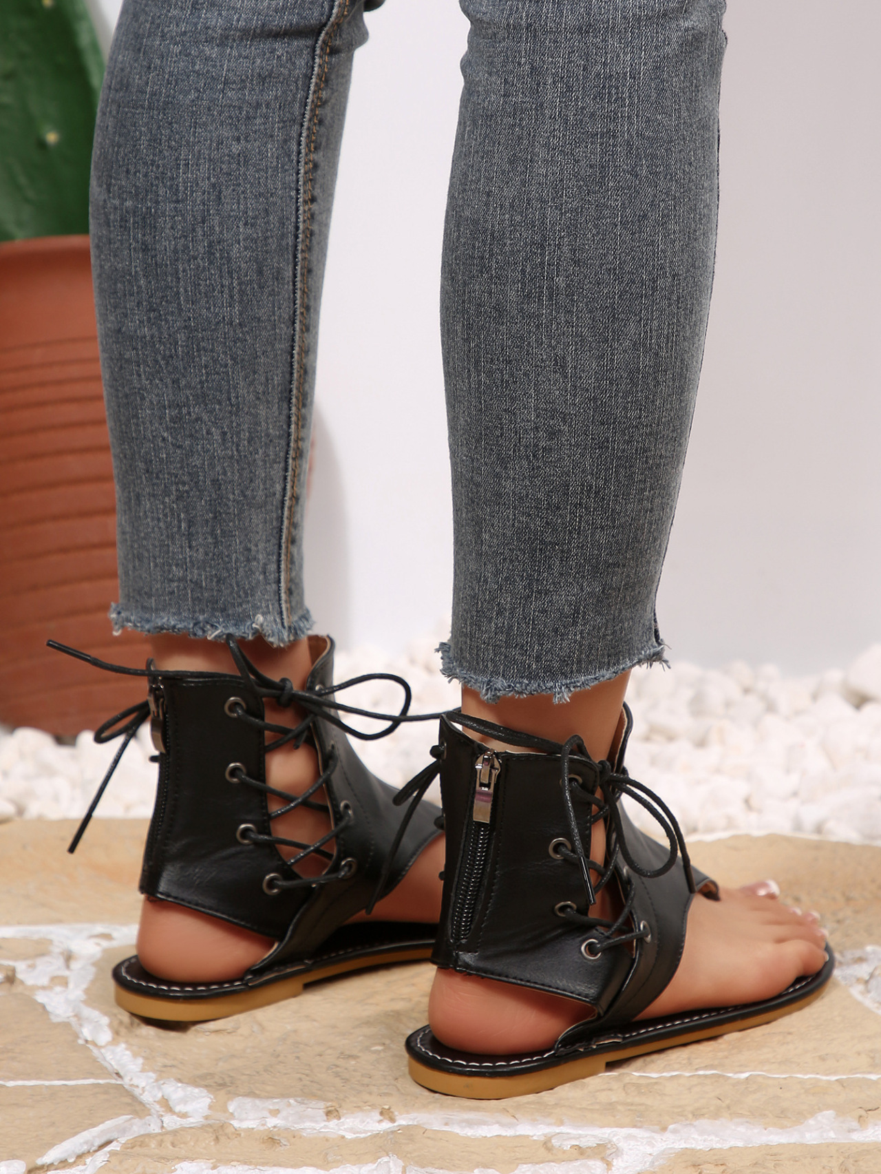 Women's Vintage Retro Flip Flops, Flat Sandals With Back Zipper_voghion.com