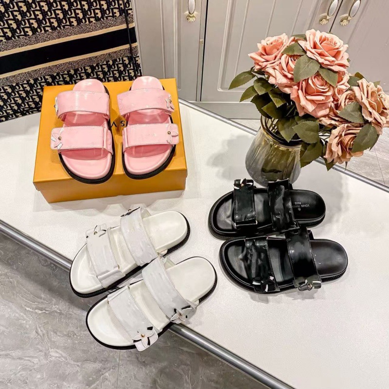 Embroidered Floral Leather Sandals for Women 2025 New Style Beach Height-Increasing Thick-Soled Velcro Outdoor Slip-On Anti-Slip Slippers