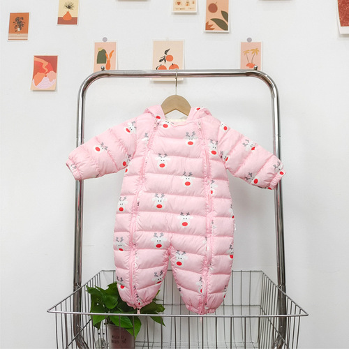 Baby one-piece down jacket, newborn baby suit, gender-neutral baby outerwear for outings, additional lining and thick crawling suit