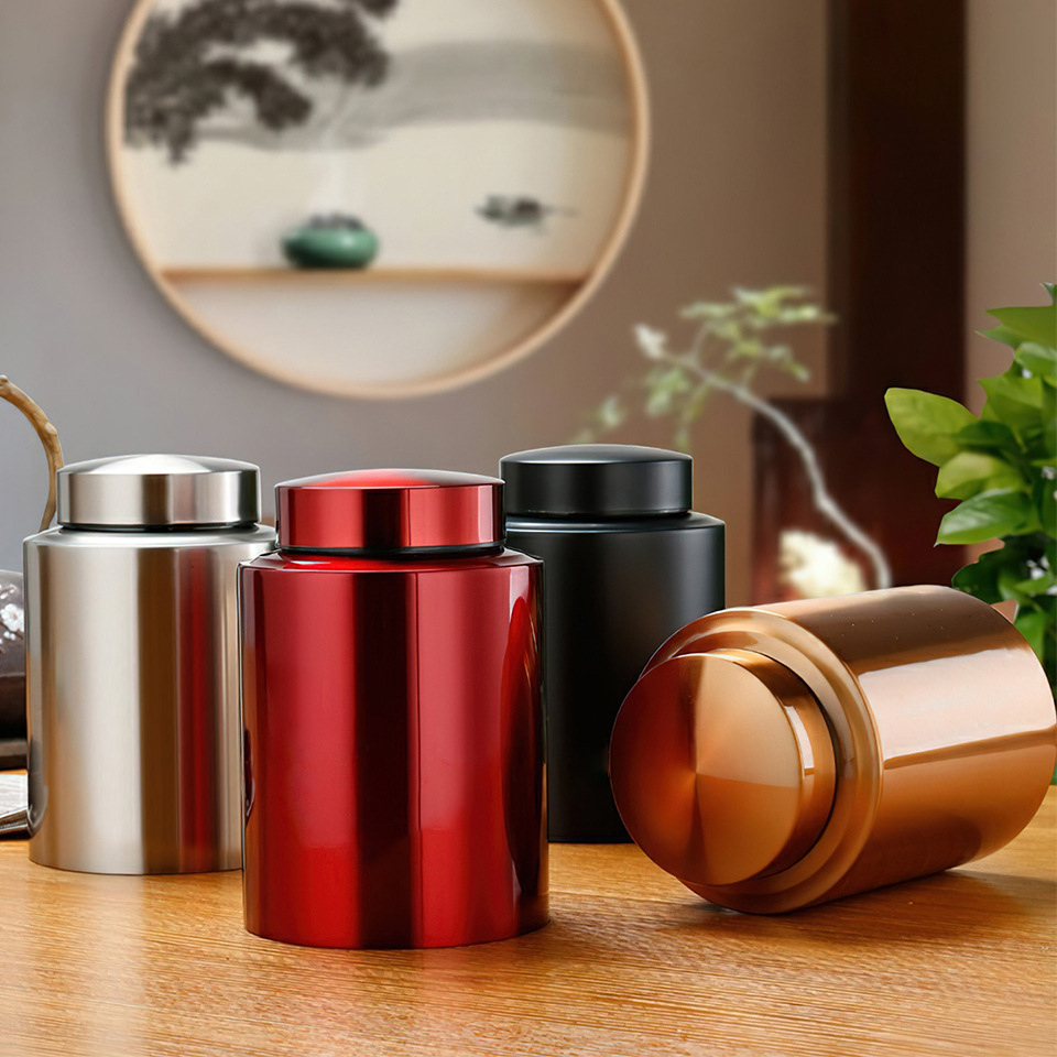 厂家直销不锈钢茶叶罐储存罐圆罐密封罐茶礼盒包装大容量储物
