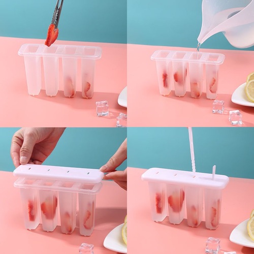 4-Piece Old Ice Lolly Mold with Lid for Home Use, Cute Children's Ice Stick Popsicle Mold DIY Homemade Ice Cream Popsicle Mold