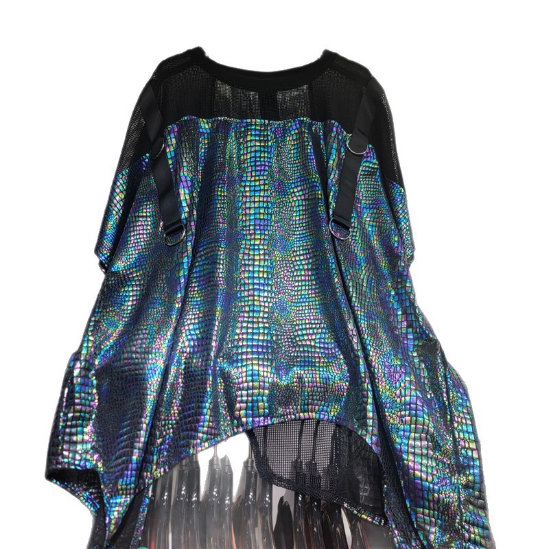 Diseño de nicho 2026 nueva mujer suelta gran colorido irregular empalme chaqueta de malla estilo occidental