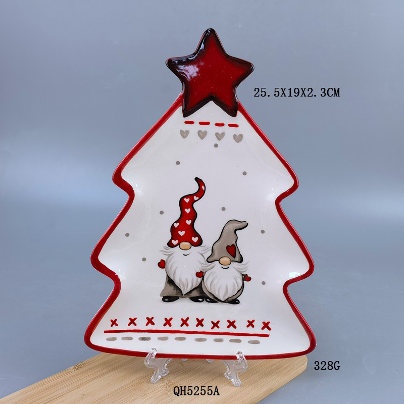 Plato de árbol de Navidad de cerámica Plato de Navidad de dolomita pesada Plato de Navidad de árbol de Navidad 3D pintado a mano Plato de galletas de marido