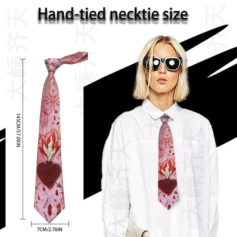Tie Shirt for Men and Women, Artistic Pink Niche College Casual Accessory with a Sense of Design, Y2K Personality Flame Heart