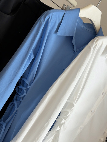 Fashionable design, waist, slimming strap shirt, women's spring clothes, new 2026 lapel all-matching foreign-style shirt top