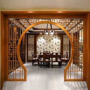 Dongyang Wood Carving Moon Door Chinese Style Partition Moon Door Pine Solid Wood Lattice Round Arch Door Ancient Screen